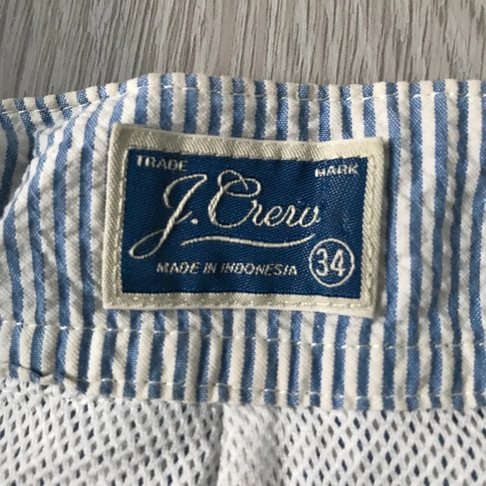 J CREW BLUE STRIPE SEERSUCKER SHORTS FLAT FRONT MENS 34